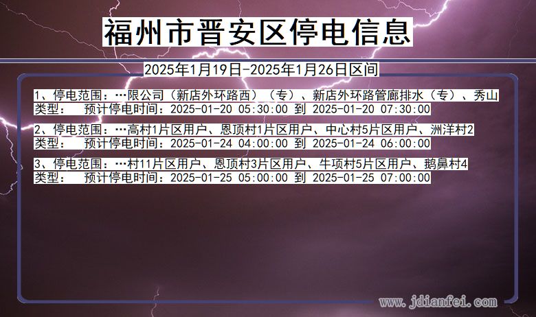 福建省福州晋安停电通知