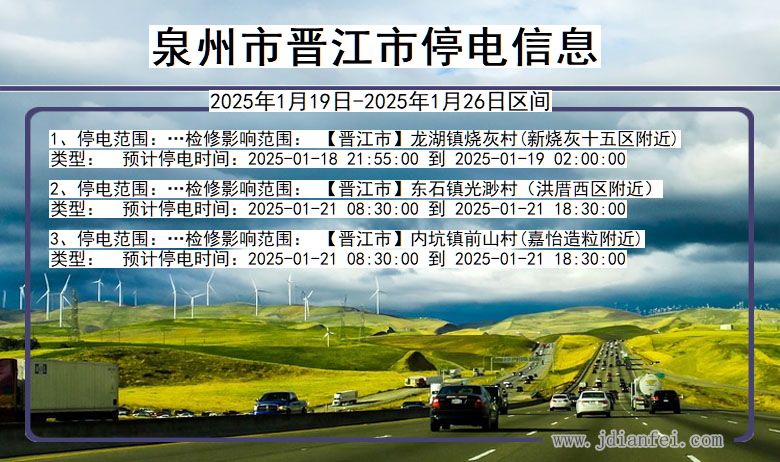 福建省泉州晋江停电通知