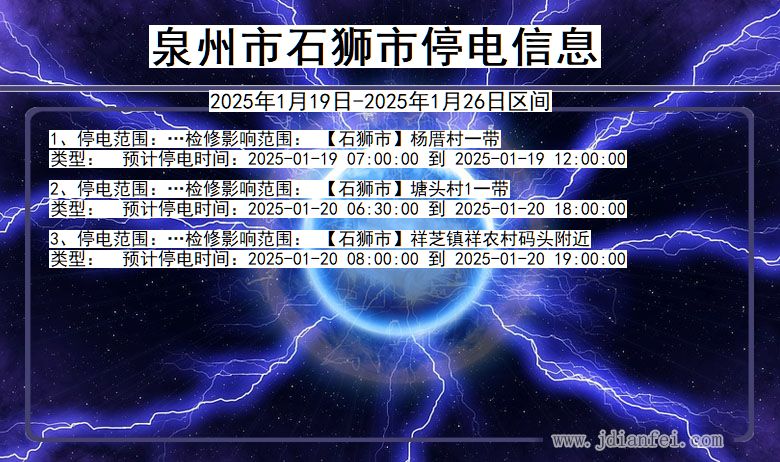 福建省泉州石狮停电通知