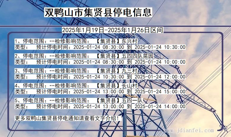 黑龙江省双鸭山集贤停电通知