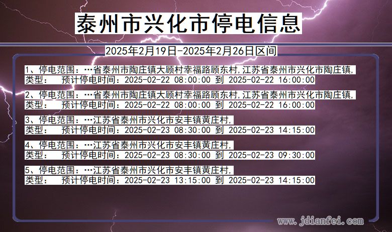 江苏省泰州兴化停电通知