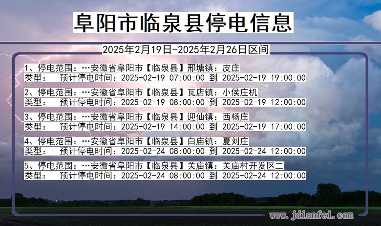 安徽省阜阳临泉停电通知