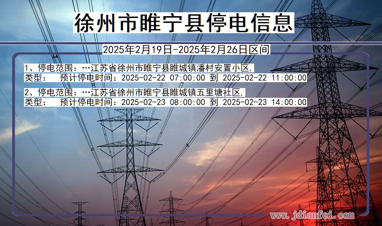 江苏省徐州睢宁停电通知