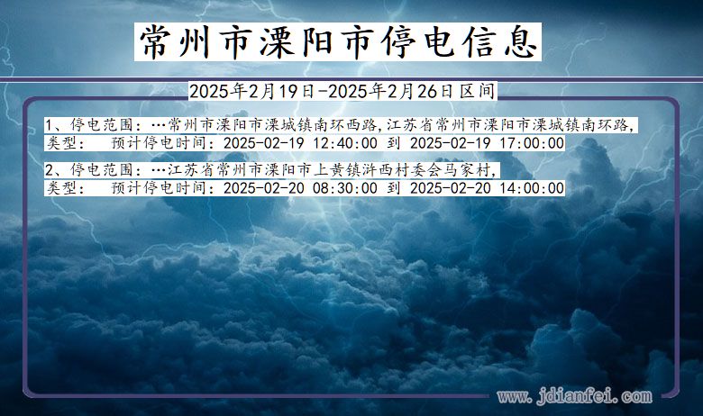 江苏省常州溧阳停电通知