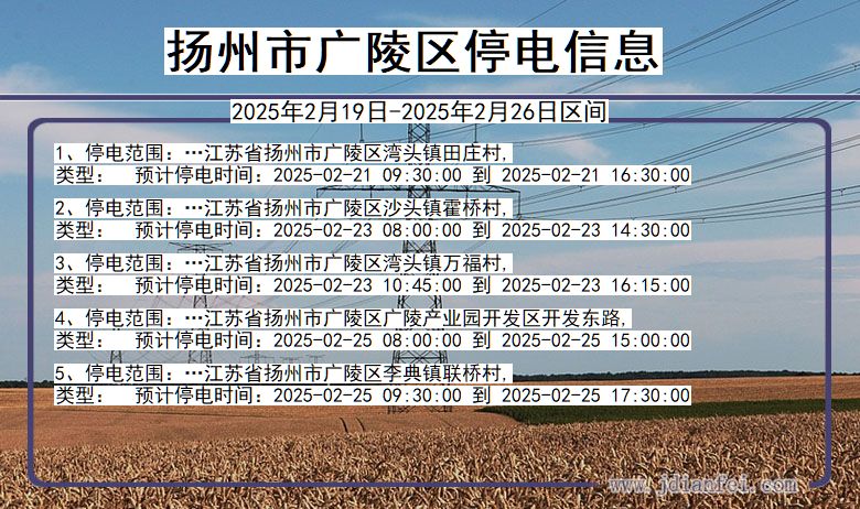 江苏省扬州广陵停电通知