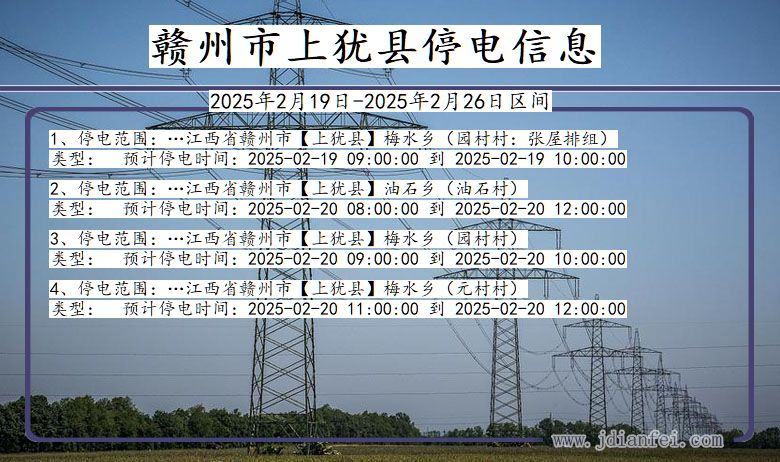 江西省赣州上犹停电通知