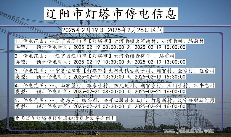 辽宁省辽阳灯塔停电通知