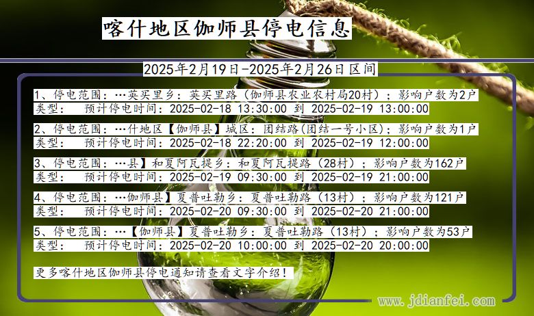 新疆维吾尔自治区喀什地区伽师停电通知