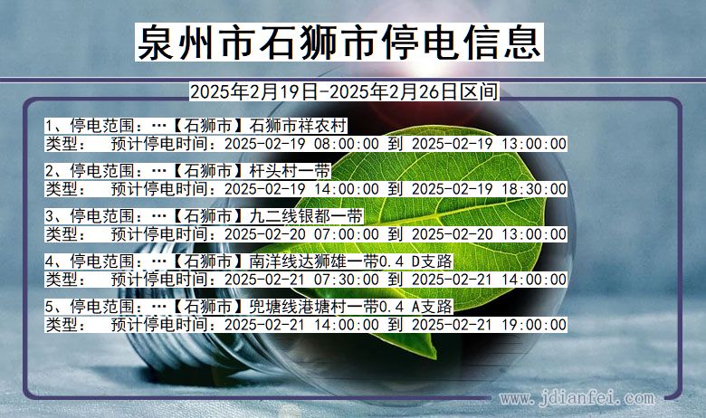 福建省泉州石狮停电通知