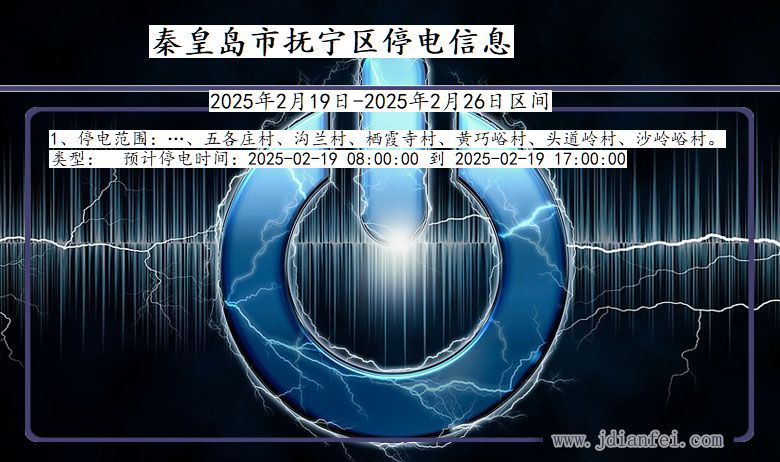 河北省秦皇岛抚宁停电通知