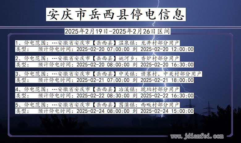 安徽省安庆岳西停电通知