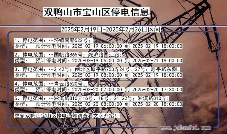 黑龙江省双鸭山宝山停电通知