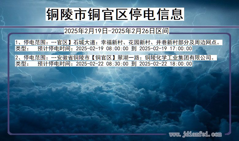 安徽省铜陵铜官停电通知