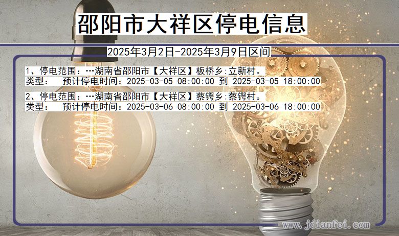 湖南省邵阳大祥停电通知