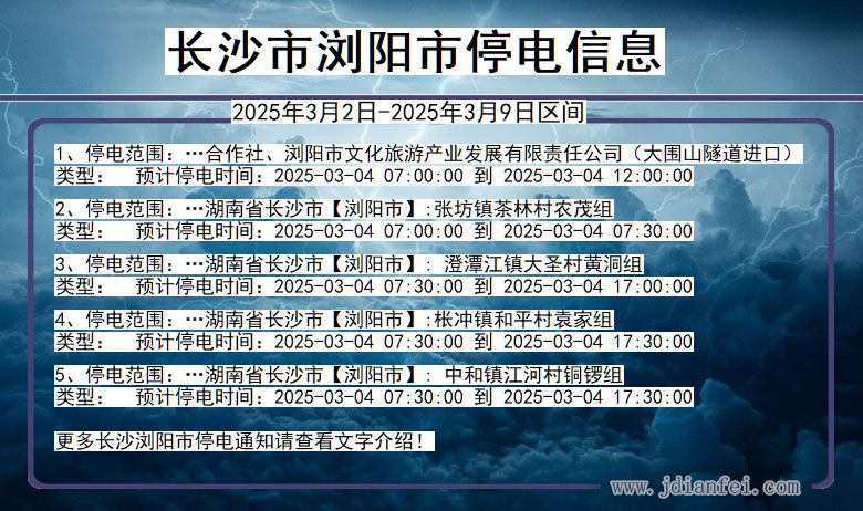 湖南省长沙浏阳停电通知