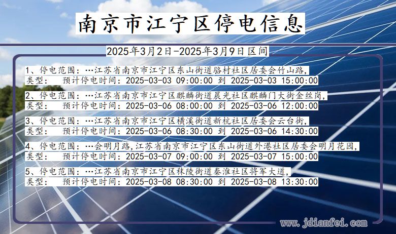 江苏省南京江宁停电通知