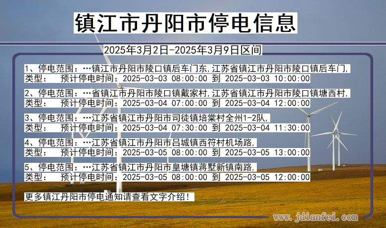 江苏省镇江丹阳停电通知