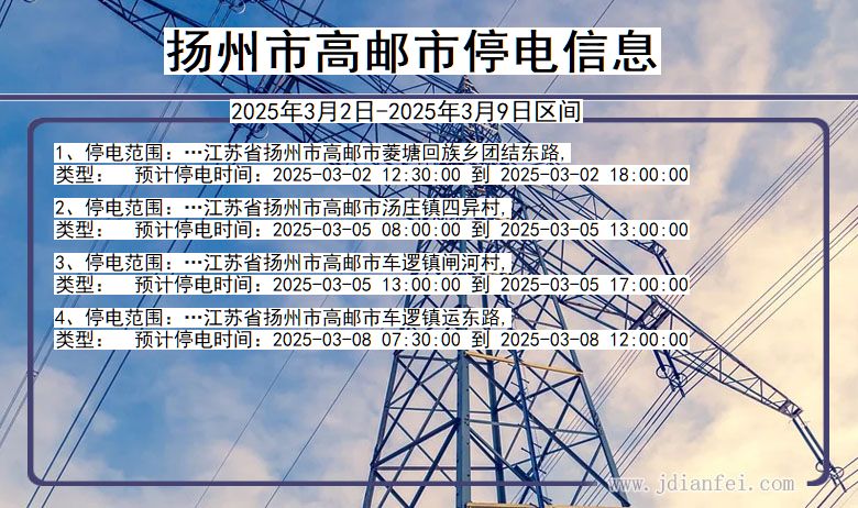 江苏省扬州高邮停电通知