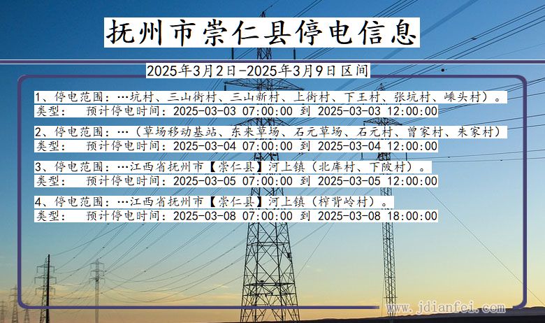 江西省抚州崇仁停电通知