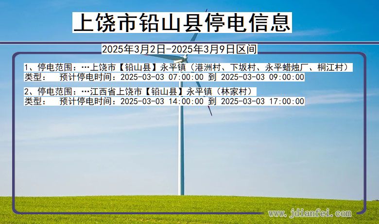 江西省上饶铅山停电通知