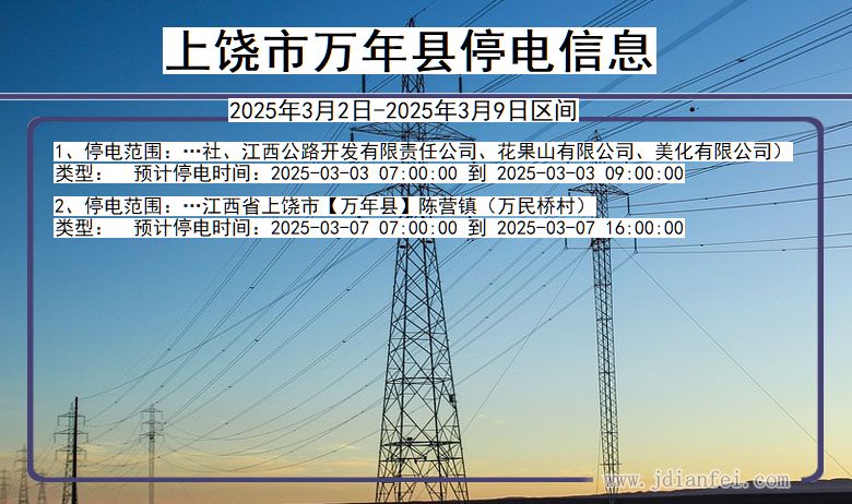 江西省上饶万年停电通知