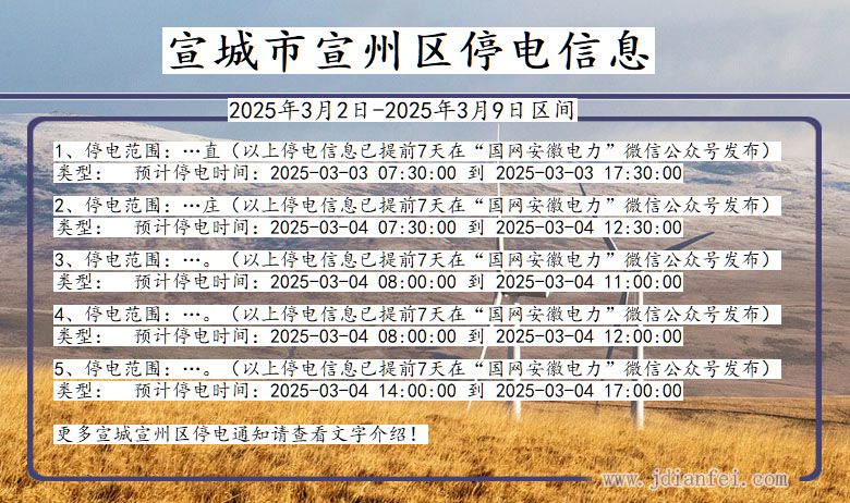 安徽省宣城宣州停电通知