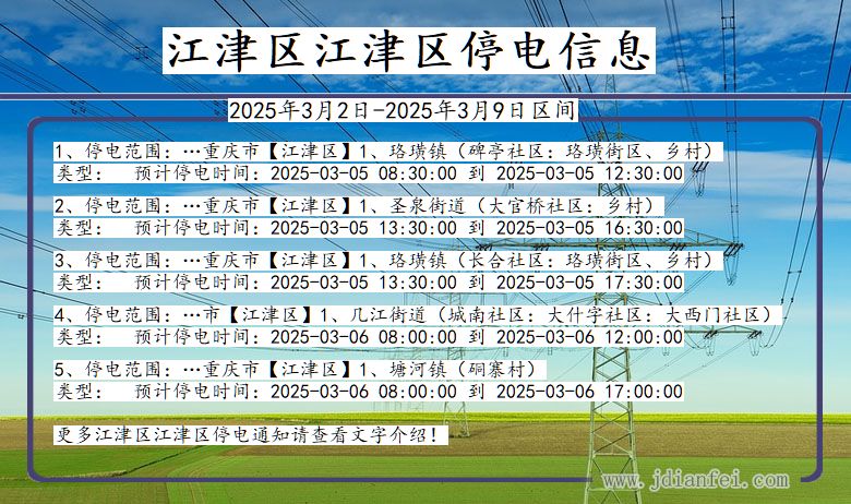 重庆市江津区江津停电通知