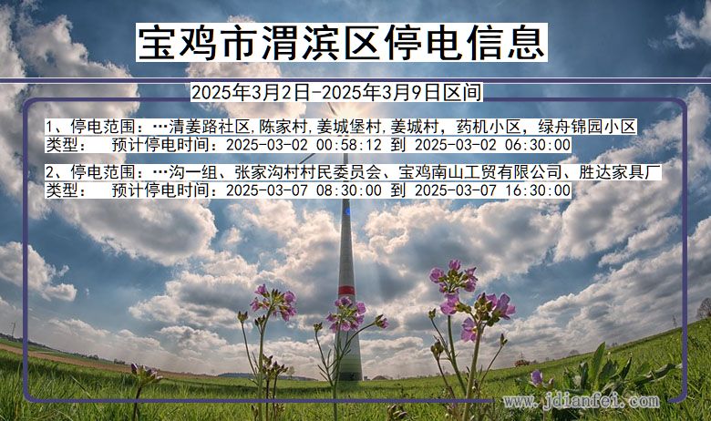 陕西省宝鸡渭滨停电通知