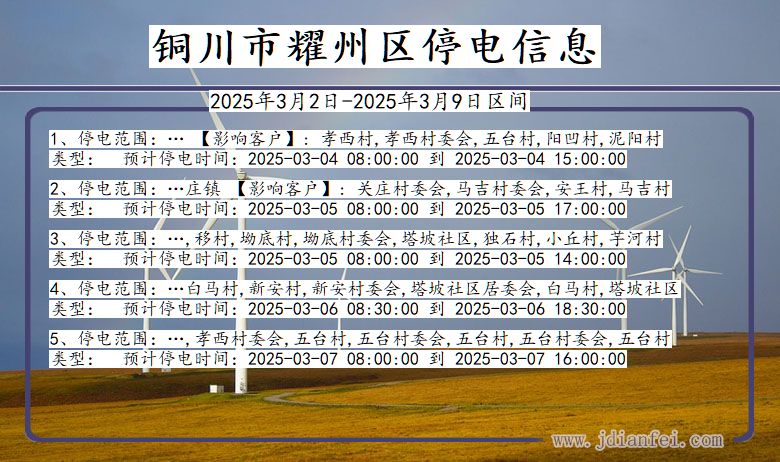 陕西省铜川耀州停电通知