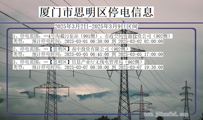 福建省厦门思明停电通知