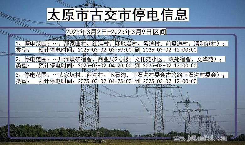 山西省太原古交停电通知