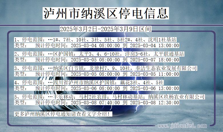 四川省泸州纳溪停电通知