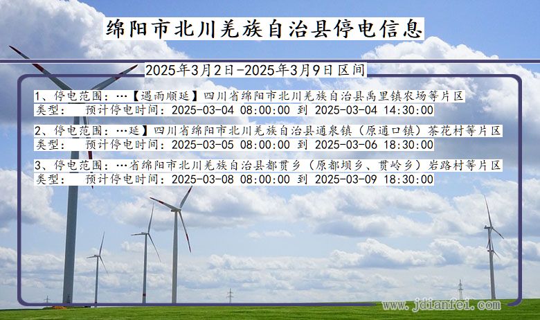 四川省绵阳北川羌族自治停电通知