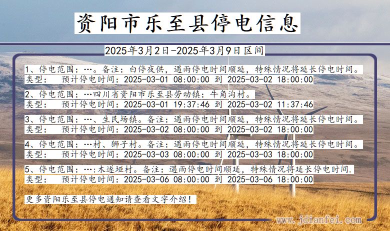 四川省资阳乐至停电通知