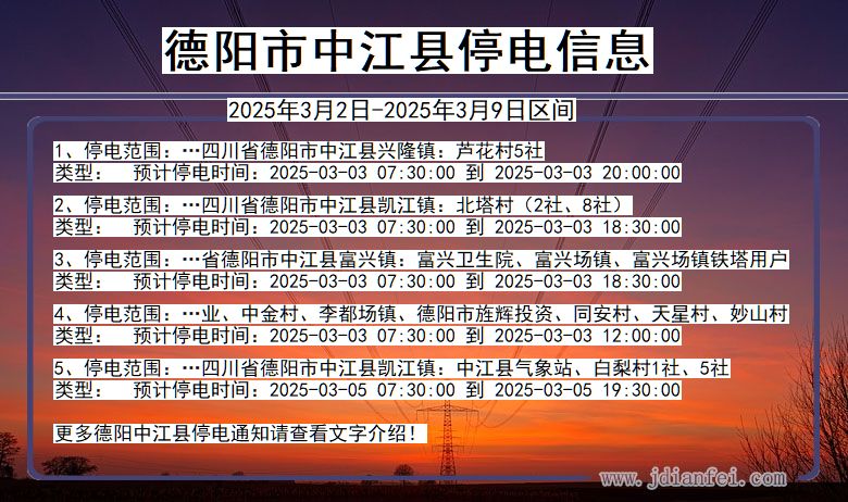 四川省德阳中江停电通知