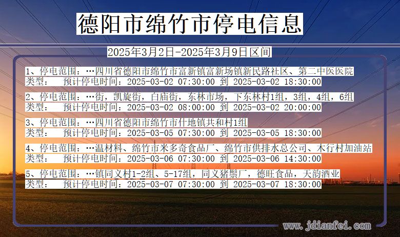 四川省德阳绵竹停电通知