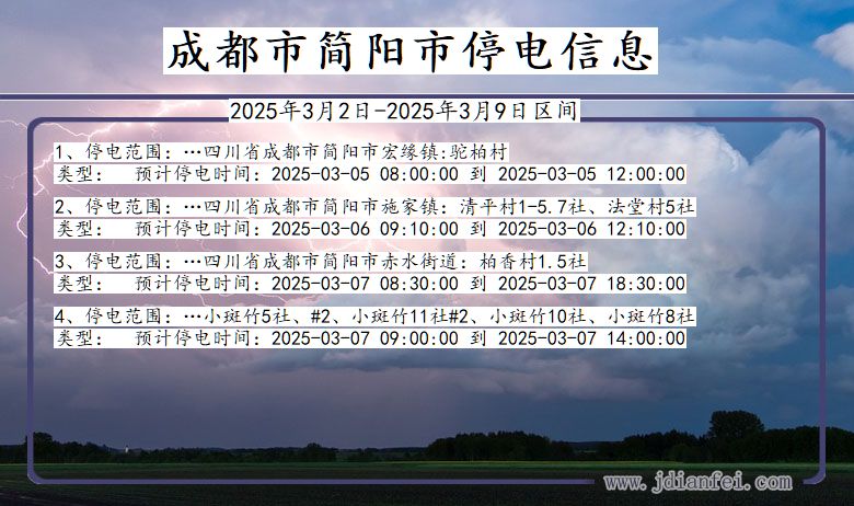 四川省成都简阳停电通知