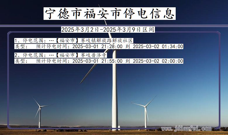 福建省宁德福安停电通知