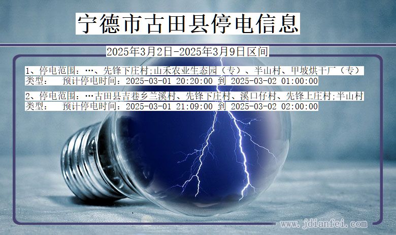 福建省宁德古田停电通知