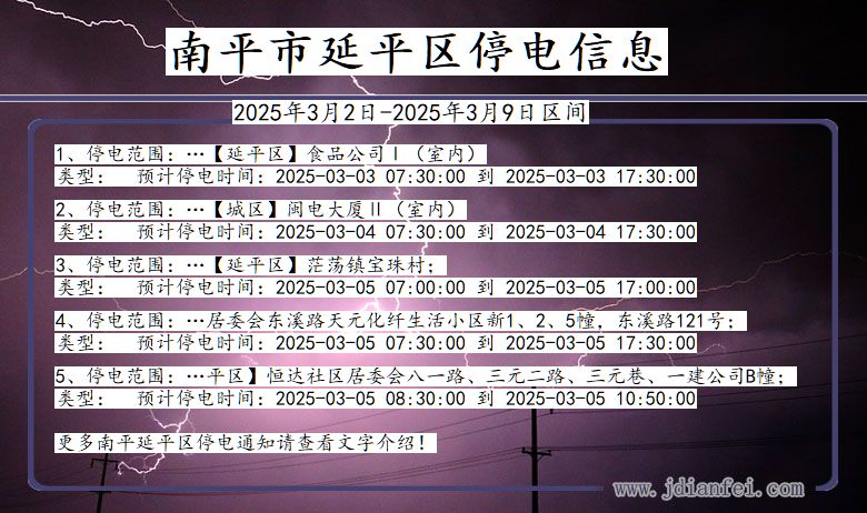 福建省南平延平停电通知