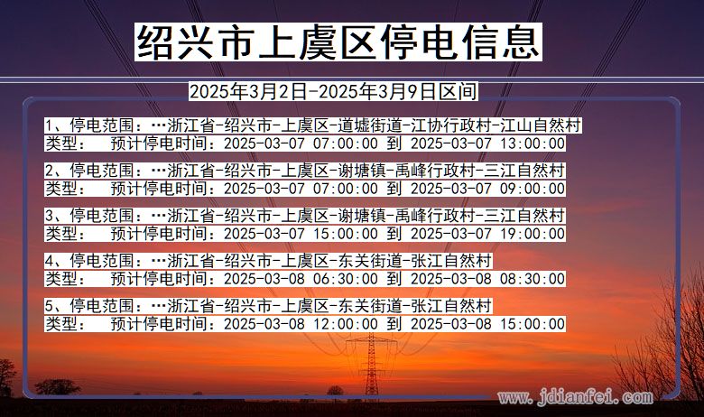 浙江省绍兴上虞停电通知