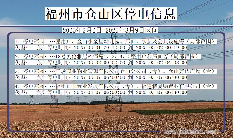 福建省福州仓山停电通知