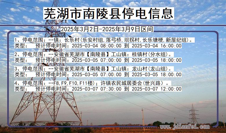 安徽省芜湖南陵停电通知