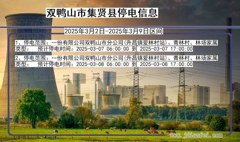 黑龙江省双鸭山集贤停电通知