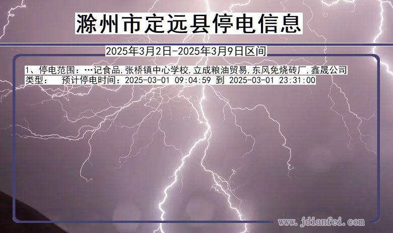 安徽省滁州定远停电通知