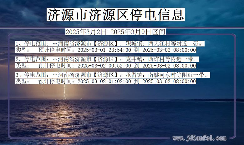 河南省济源济源停电通知