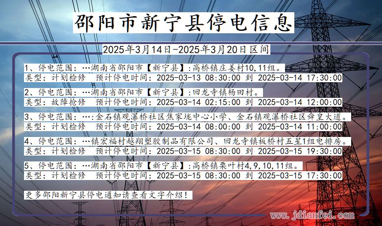 湖南省邵阳新宁停电通知