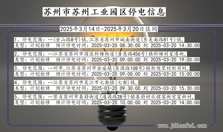 江苏省苏州苏州工业园停电通知