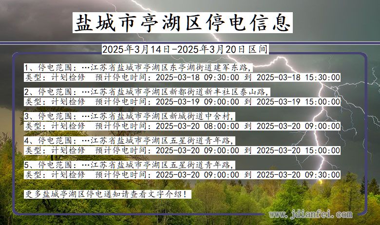 江苏省盐城亭湖停电通知