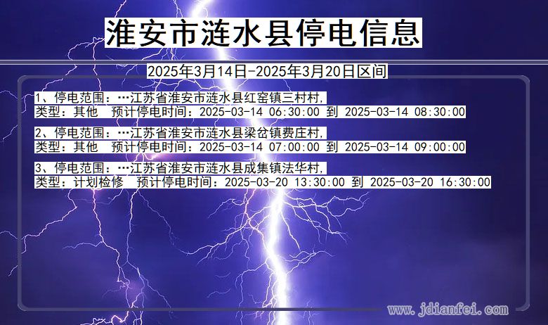 江苏省淮安涟水停电通知